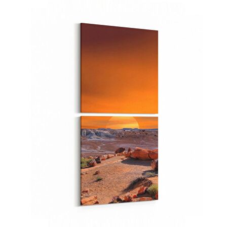 Olla 16004K2D Günbatımı Görseli Kare 2'li Dikey Kanvas Tablo (Ölçü: 30X65)
