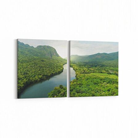 Olla 13158K2Y Doğa / Manzara Görseli Kare 2'li Yatay Kanvas Tablo (Ölçü: 85X40)