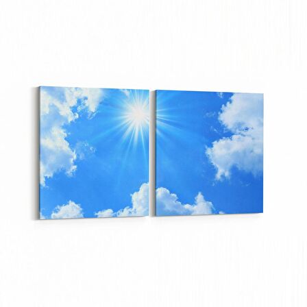 Olla 15527K2Y Gökyüzü Bulut Görseli Kare 2'li Yatay Kanvas Tablo (Ölçü: 85X40)