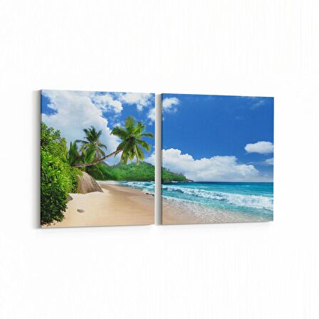 Olla 16380K2Y Kumsal / Sahil Görseli Kare 2'li Yatay Kanvas Tablo (Ölçü: 125X60)