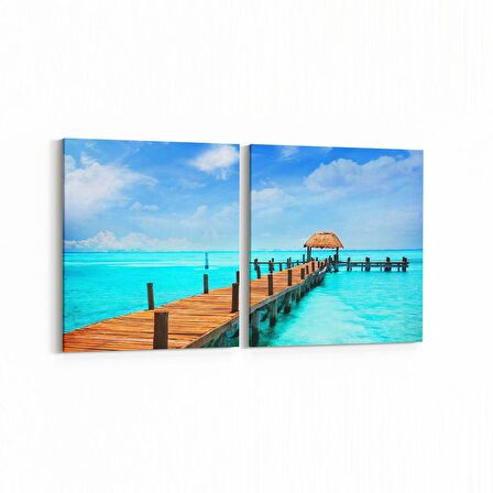 Olla 16404K2Y Kumsal / Sahil Görseli Kare 2'li Yatay Kanvas Tablo (Ölçü: 105X50)