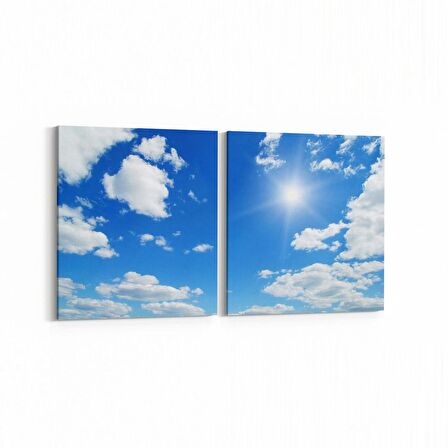 Olla 15551K2Y Gökyüzü Bulut Görseli Kare 2'li Yatay Kanvas Tablo (Ölçü: 65X30)