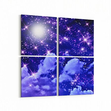Olla 14674K4 Gece Gökyüzü Görseli Kare 4'lü Kanvas Tablo (Ölçü: 125X125)