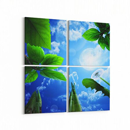 Olla 10719K4 Ağaç Görseli Kare 4'lü Kanvas Tablo (Ölçü: 145X145)