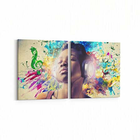 Olla 16769K2Y Model / Manken Görseli 2'li Yatay Kanvas Tablo (Ölçü: 65X30)