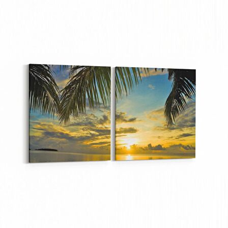 Olla 16074K2Y Günbatımı Görseli Kare 2'li Yatay Kanvas Tablo (Ölçü: 85X40)