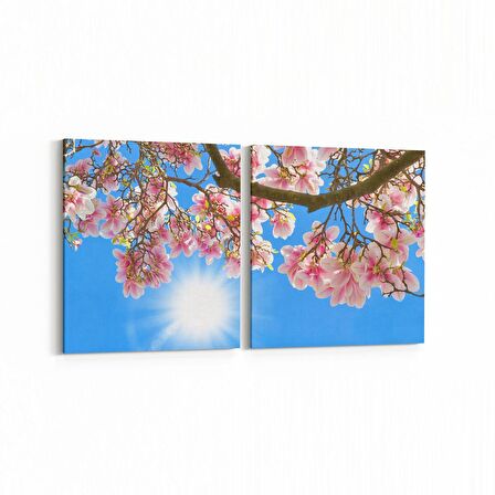 Olla 10667K2Y Ağaç Görseli Kare 2'li Yatay Kanvas Tablo (Ölçü: 145X70)