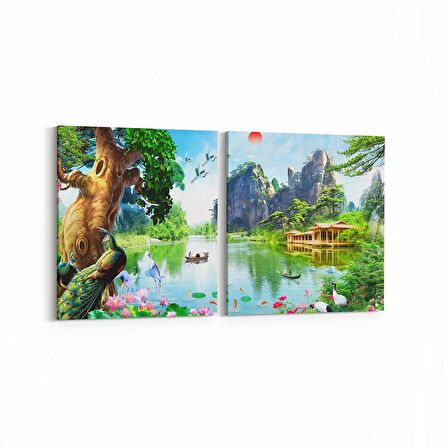 Olla 13602K2Y Doğa / Manzara Görseli Kare 2'li Yatay Kanvas Tablo (Ölçü: 125X60)