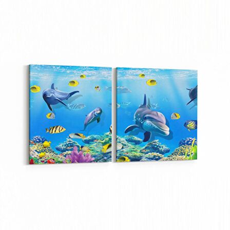 Olla 12094K2Y Akvaryum / Balık Görseli Kare 2'li Yatay Kanvas Tablo (Ölçü: 105X50)