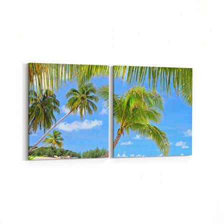 Olla 16501K2Y Kumsal / Sahil Görseli Kare 2'li Yatay Kanvas Tablo (Ölçü: 145X70)