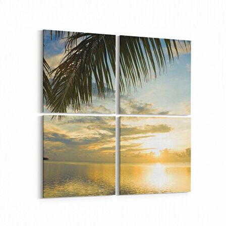 Olla 16047K4 Günbatımı Görseli Kare 4'lü Kanvas Tablo (Ölçü: 65X65)
