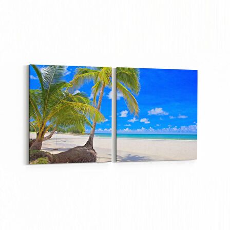 Olla 16496K2Y Kumsal / Sahil Görseli Kare 2'li Yatay Kanvas Tablo (Ölçü: 65X30)