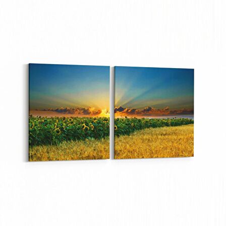 Olla 15978K2Y Günbatımı Görseli Kare 2'li Yatay Kanvas Tablo (Ölçü: 65X30)