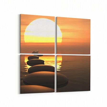 Olla 15907K4 Günbatımı Görseli Kare 4'lü Kanvas Tablo (Ölçü: 65X65)