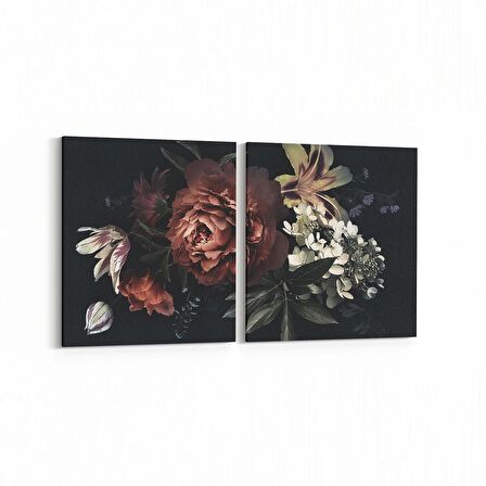 Olla 11762K2Y Çiçek Görseli Kare 2'li Yatay Kanvas Tablo (Ölçü: 125X60)
