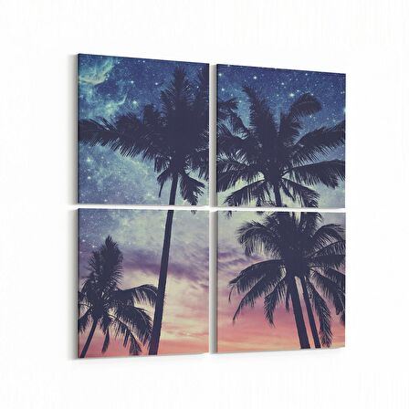 Olla 16055K4 Günbatımı Görseli Kare 4'lü Kanvas Tablo (Ölçü: 145X145)