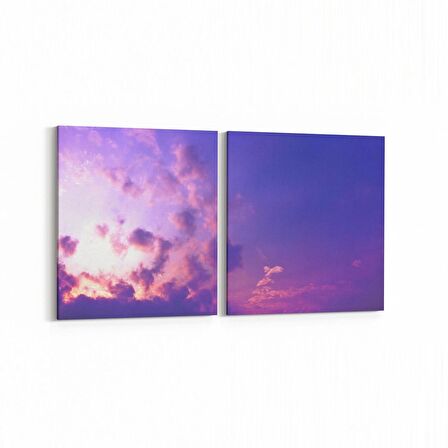Olla 15659K2Y Gökyüzü Bulut Görseli Kare 2'li Yatay Kanvas Tablo (Ölçü: 65X30)
