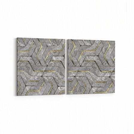 Olla 14954K2Y Geometrik Desen Görseli Kare 2'li Yatay Kanvas Tablo (Ölçü: 65X30)