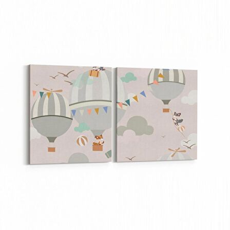 Olla 12705K2Y Çocuk Odası Görseli 2'li Yatay Kanvas Tablo (Ölçü: 65X30)
