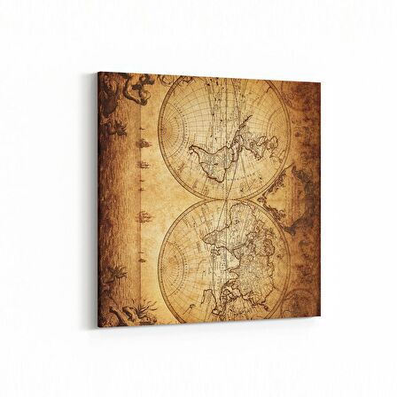 Olla 16153K Harita Görseli Kare Kanvas Tablo (Ölçü: 30X30)