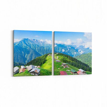 Olla 13194K2Y Doğa / Manzara Görseli Kare 2'li Yatay Kanvas Tablo (Ölçü: 145X70)