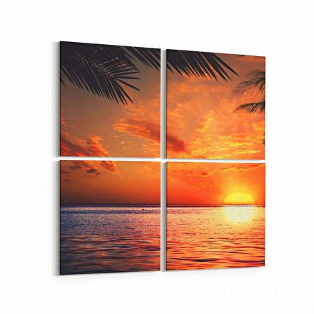 Olla 15965K4 Günbatımı Görseli Kare 4'lü Kanvas Tablo (Ölçü: 65X65)