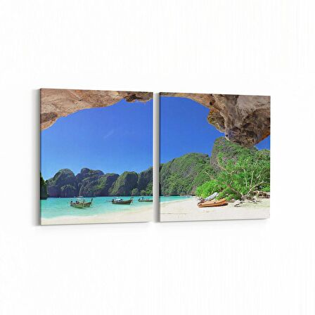 Olla 16553K2Y Kumsal / Sahil Görseli Kare 2'li Yatay Kanvas Tablo (Ölçü: 125X60)