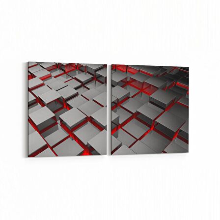 Olla 10053K2Y Abstract 3 Boyut Görsel Kare 2'li Yatay Kanvas Tablo (Ölçü: 85X40)