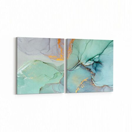 Olla 16659K2Y Mermer Desen Görsel Kare 2'li Yatay Kanvas Tablo (Ölçü: 145X70)