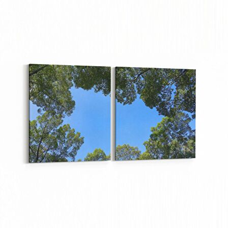 Olla 10984K2Y Ağaç Görseli Kare 2'li Yatay Kanvas Tablo (Ölçü: 125X60)