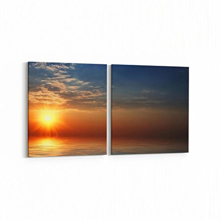 Olla 15952K2Y Günbatımı Görseli Kare 2'li Yatay Kanvas Tablo (Ölçü: 85X40)