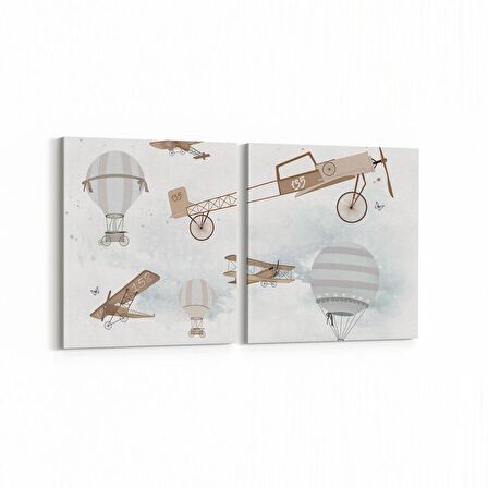 Olla 12756K2Y Çocuk Odası Görseli 2'li Yatay Kanvas Tablo (Ölçü: 125X60)