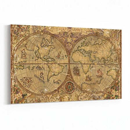 Olla 16215Y Harita Görseli Yatay Kanvas Tablo (Ölçü: 120X80)