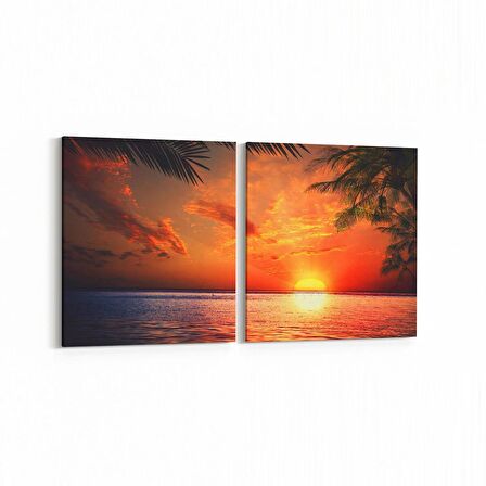 Olla 15965K2Y Günbatımı Görseli Kare 2'li Yatay Kanvas Tablo (Ölçü: 145X70)