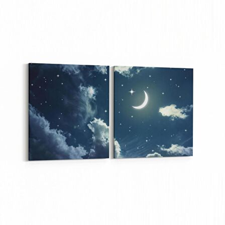 Olla 14714K2Y Gece Gökyüzü Görseli Kare 2'li Yatay Kanvas Tablo (Ölçü: 145X70)