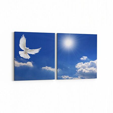 Olla 15882K2Y Gökyüzü Kuşlar Görseli Kare 2'li Yatay Kanvas Tablo (Ölçü: 85X40)