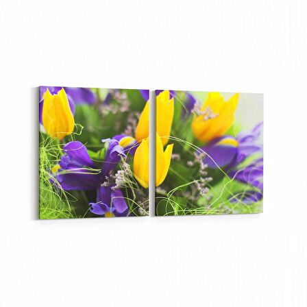 Olla 11614K2Y Çiçek Görseli Kare 2'li Yatay Kanvas Tablo (Ölçü: 65X30)