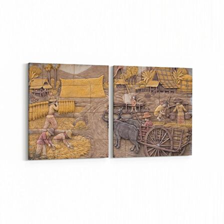Olla 16269K2Y Heykel / Sanat Görseli Kare 2'li Yatay Kanvas Tablo (Ölçü: 65X30)