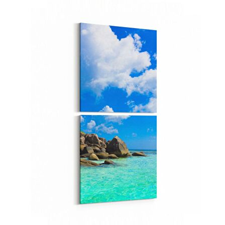 Olla 16571K2D Kumsal / Sahil Görseli Kare 2'li Dikey Kanvas Tablo (Ölçü: 30X65)