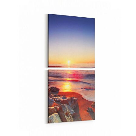 Olla 15993K2D Günbatımı Görseli Kare 2'li Dikey Kanvas Tablo (Ölçü: 30X65)