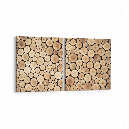Olla 12006K2Y Ahşap Desen Görseli Kare 2'li Yatay Kanvas Tablo (Ölçü: 85X40)