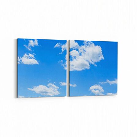 Olla 15645K2Y Gökyüzü Bulut Görseli Kare 2'li Yatay Kanvas Tablo (Ölçü: 145X70)