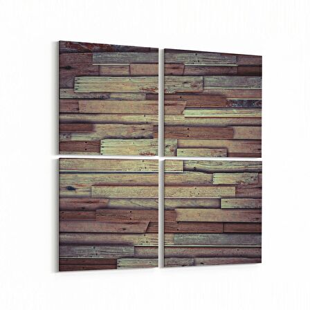 Olla 12053K4 Ahşap Desen Görseli Kare 4'lü Kanvas Tablo (Ölçü: 105X105)