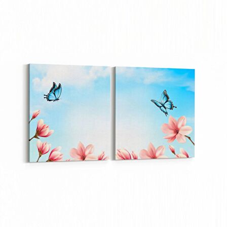 Olla 10936K2Y Ağaç Görseli Kare 2'li Yatay Kanvas Tablo (Ölçü: 125X60)