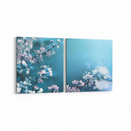 Olla 11651K2Y Orkide Çiçek Görseli 2'li Yatay Kanvas Tablo (Ölçü: 85X40)