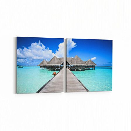 Olla 16468K2Y Kumsal / Sahil Görseli Kare 2'li Yatay Kanvas Tablo (Ölçü: 85X40)