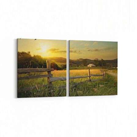 Olla 16015K2Y Günbatımı Görseli Kare 2'li Yatay Kanvas Tablo (Ölçü: 105X50)