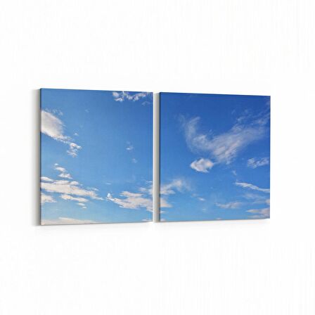 Olla 15664K2Y Gökyüzü Bulut Görseli Kare 2'li Yatay Kanvas Tablo (Ölçü: 125X60)