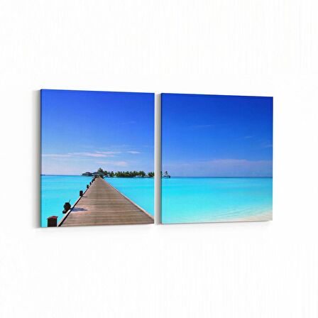 Olla 16521K2Y Kumsal / Sahil Görseli Kare 2'li Yatay Kanvas Tablo (Ölçü: 65X30)