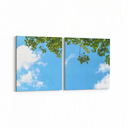 Olla 10726K2Y Ağaç Görseli Kare 2'li Yatay Kanvas Tablo (Ölçü: 105X50)